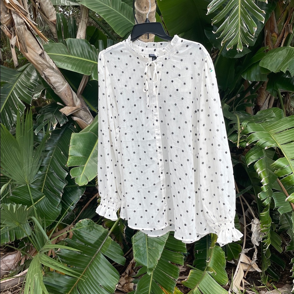 polkadot blouse with bow front